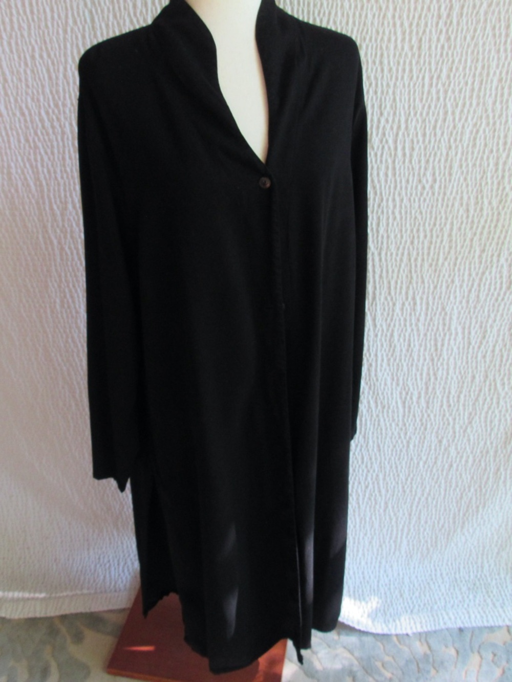 Tianello Solid Black Long Duster Lagenlook Large Tencel Jacket